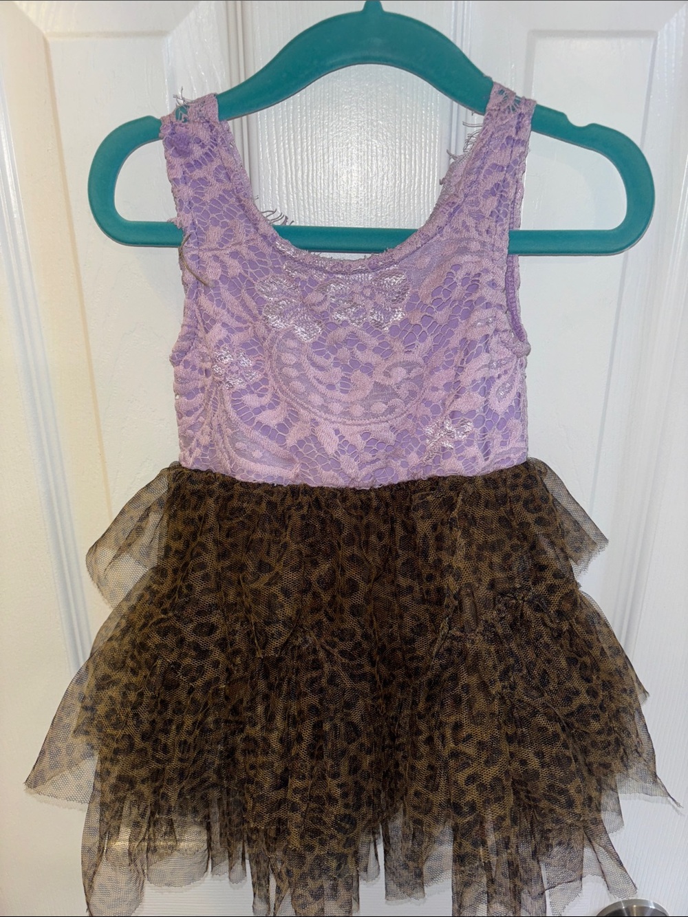 Girls Purple Lace Leopard Tulle Costume Dress